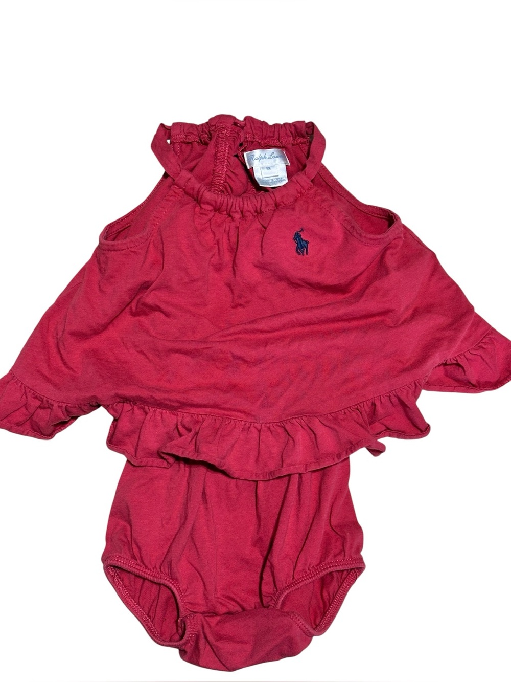 Ralph Lauren Baby Girls Red Ruffled Halter Bodysuit 6 month